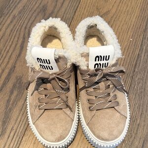 Beige Suede Sneakers with Shearling